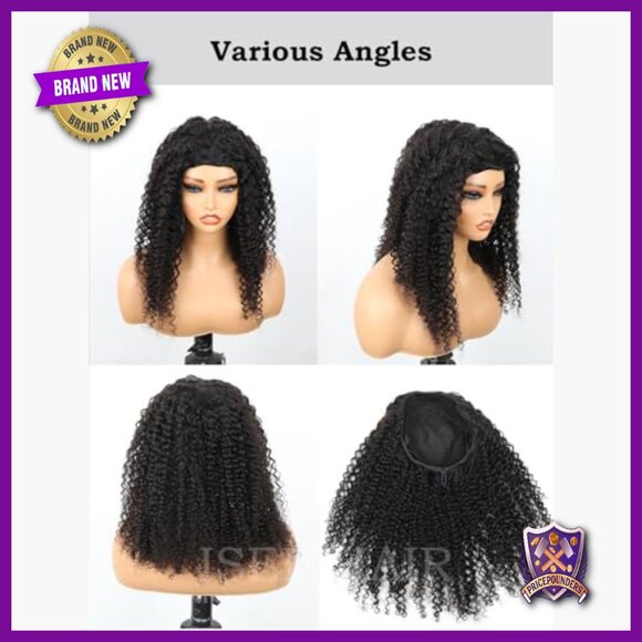 Glueless Human Hair Half Wig 26 Inch Kinky Curly 180 Density Drawstring Cap main image 5